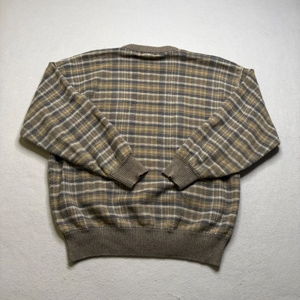 Gant Sweater Mens L Brown Plaid Vintage Cotton Knit Crew Neck‎ Long Sleeve